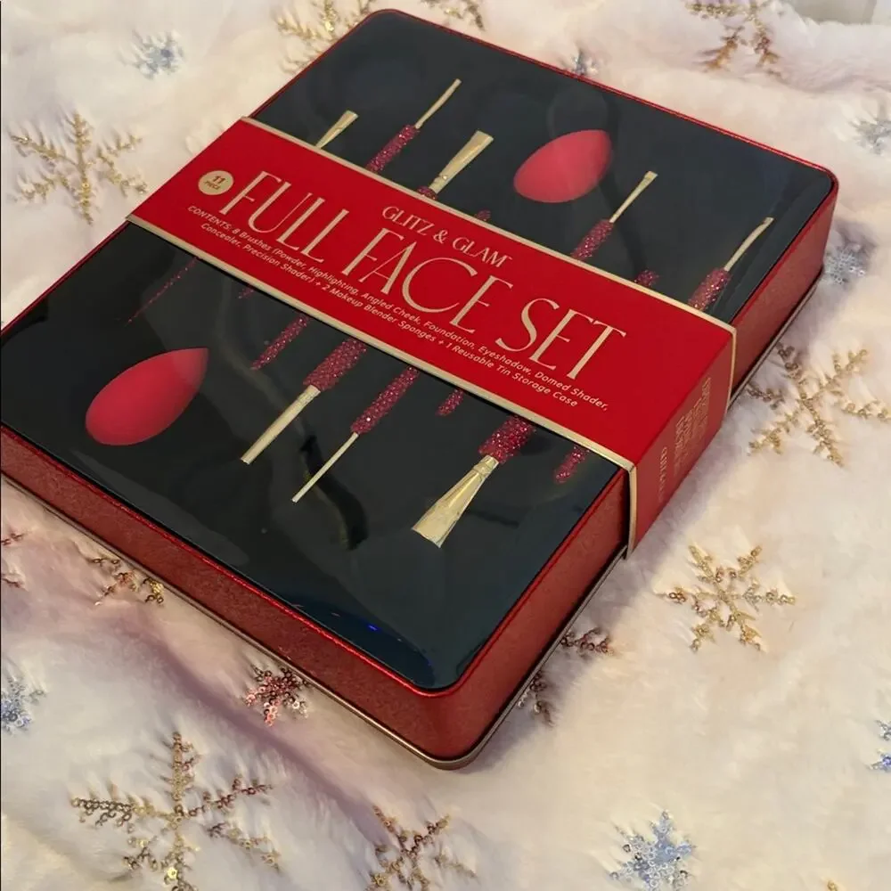 BNWT Viral Glitz & Glam Full Face Red Rhinestone Makeup Brush Set